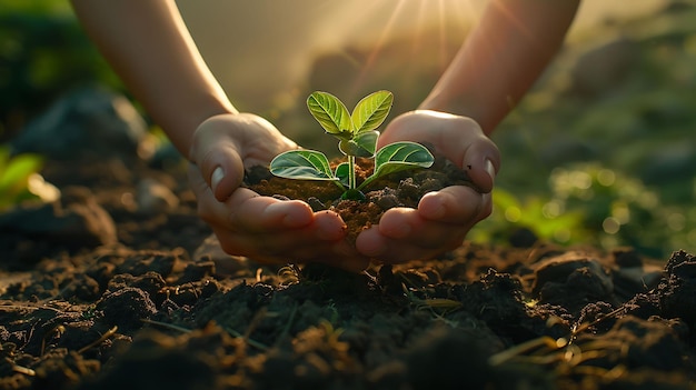 a person holding a small plant in their hands