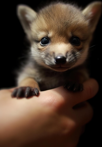 A person holding a small puppy in their hand generative ai image