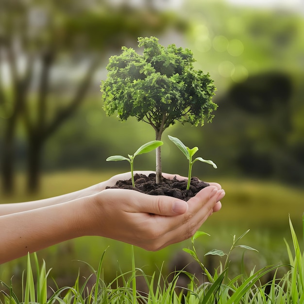 a person holding a small tree in their hands