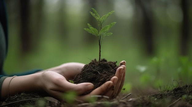 A person holding a small tree in their hands