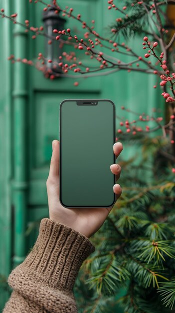 Person Holding Smartphone with Blank Screen Outdoors