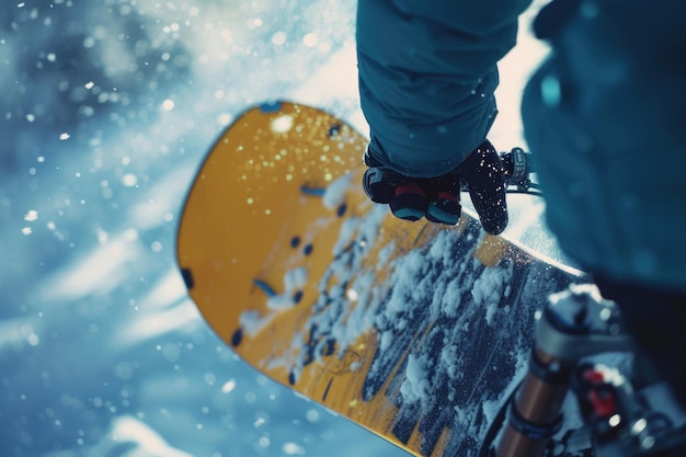 Photo a person holding a snowboard in the snow perfect for winter sports and outdoor enthusiasts