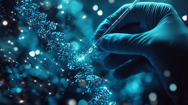 Photo a person holding a syringe with a blue background