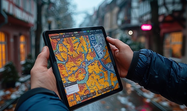 Photo a person holding a tablet with a map on it