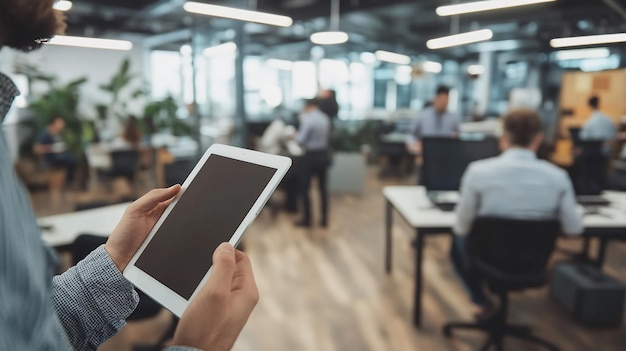 Photo a person holding a tablet with the word  on it  on the screen