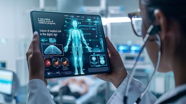 Photo a person holding a tablet with the words quot medical systems quot on it