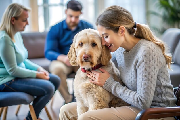 Person holding therapy dog feeling comforted by pets presence