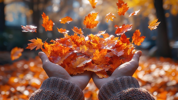 Photo a person holding up a bunch of leaves that have fallen from the tree