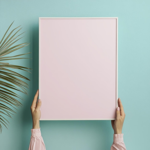 Photo a person holding up a white board with a plant in the corner