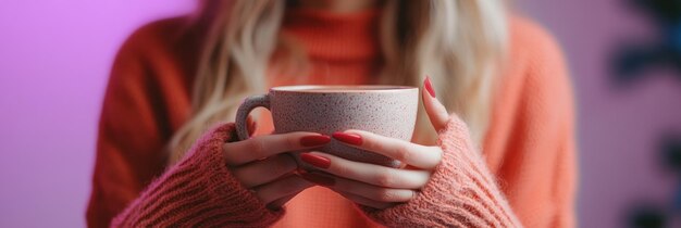 Photo a person holding a warm drink showcasing cozy attire and a serene atmosphere