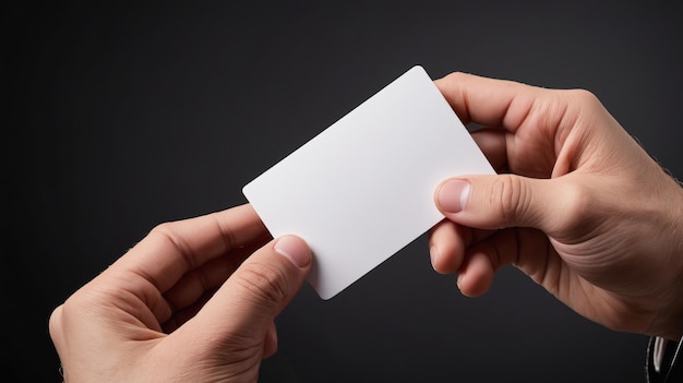 a person holds a blank card in their hands