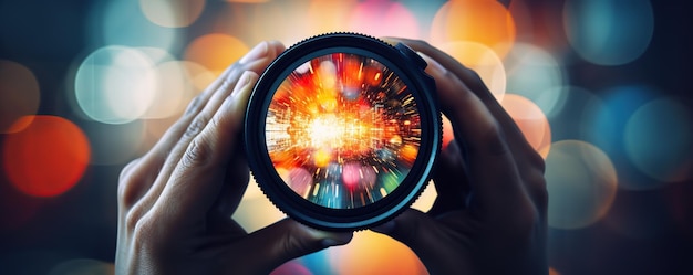 Photo a person holds a magnifying glass with the words the universe in the center