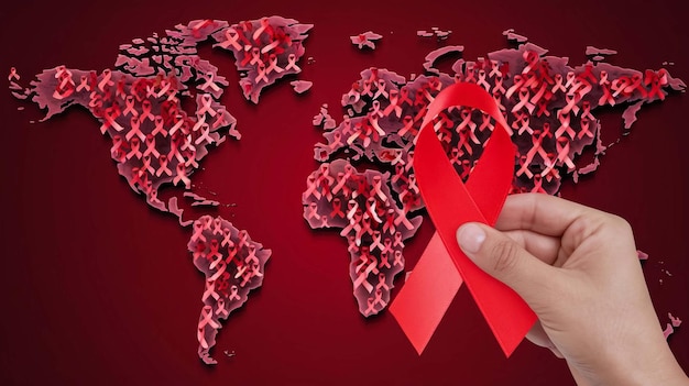 a person holds a red ribbon with the word love on it