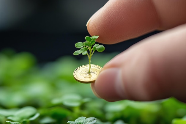 Photo a person holds a small plant in their hand