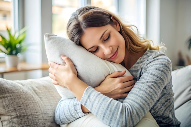 Photo a person hugging a pillow feeling comforted and safe