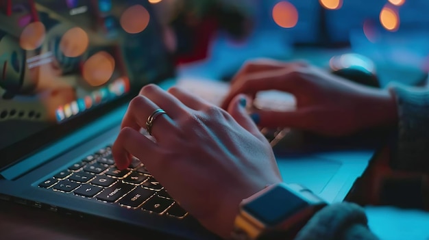 A person is actively typing on a keyboard finger typing on a laptop keyboard