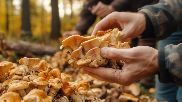 Photo a person is carefully picking fresh mushrooms