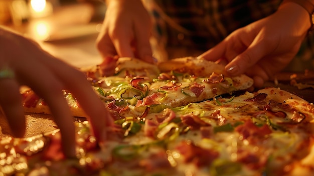 Photo a person is cutting a pizza with a lot of toppings on it