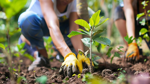 a person is digging in the soil with a plant