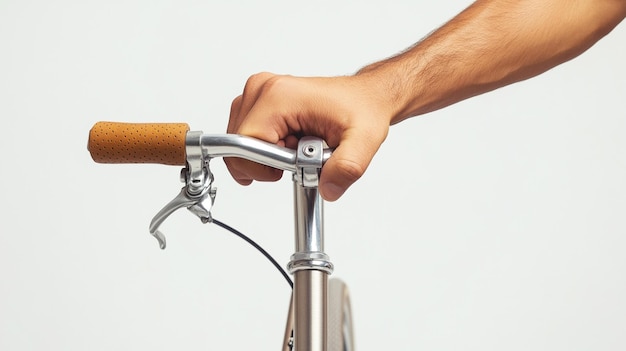 Photo a person is holding a bike with a handlebar that saysaon it