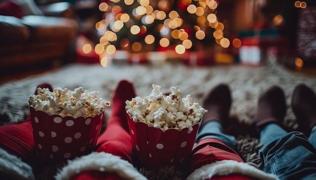 Photo a person is holding a bowl of popcorn in a living room