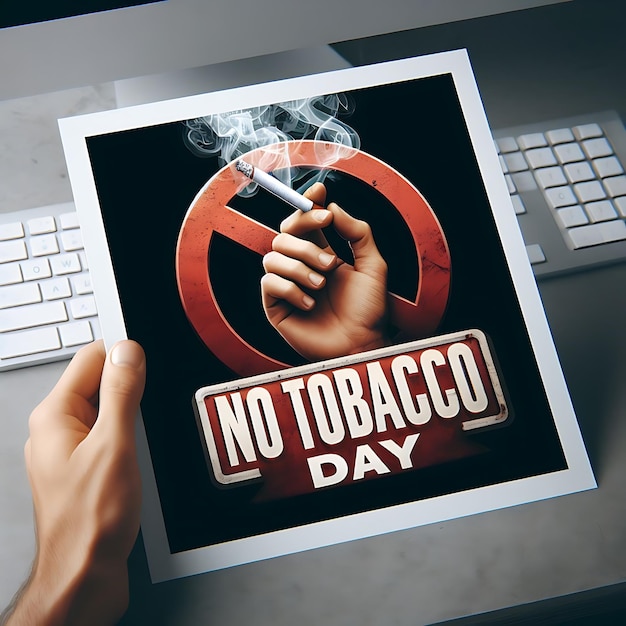 Photo a person is holding a cigarette and smoking day is on a desk