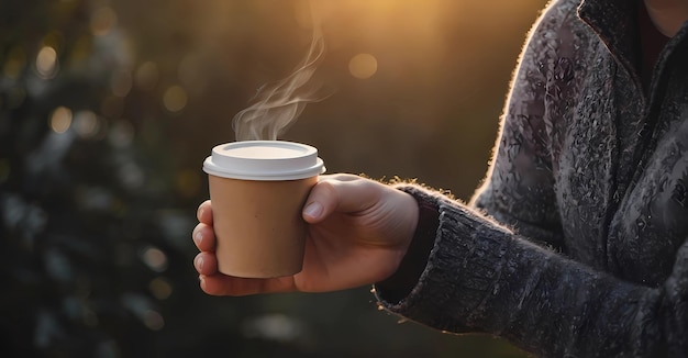 Photo a person is holding a cup of coffee