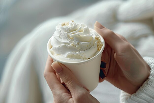 Photo a person is holding a cup of ice cream mockup