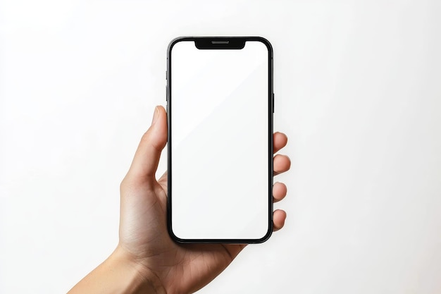 a person is holding a phone with a blank screen