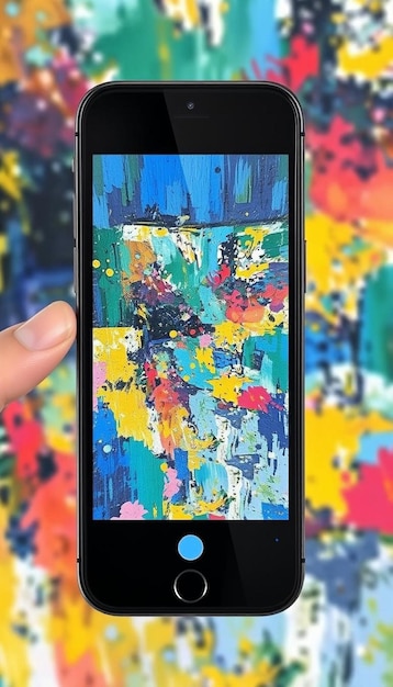 Photo a person is holding a phone with a colorful background