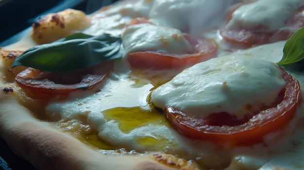 Photo a person is holding a pizza with cheese and tomatoes