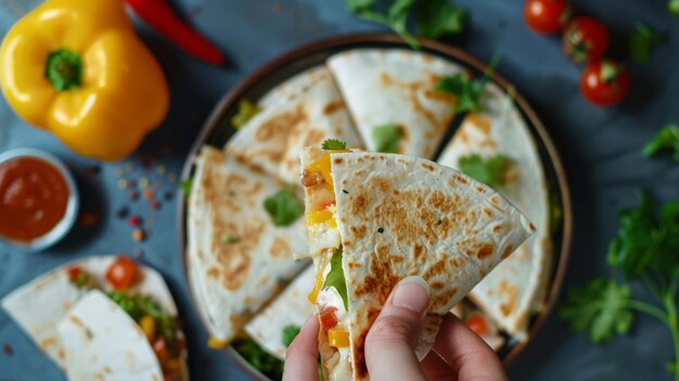 Photo a person is holding a plate of tortillas that is filled with different ingredients