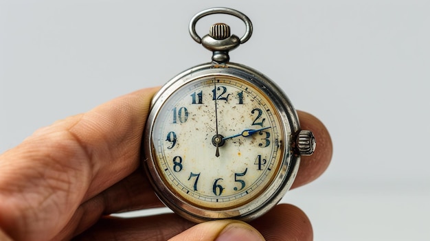 a person is holding a pocket watch that says the time as 4 15