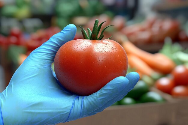 Photo a person is holding a tomato that is labeled quot tomato quot