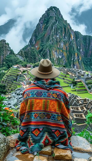 a person is looking at a mountain with a mountain in the background