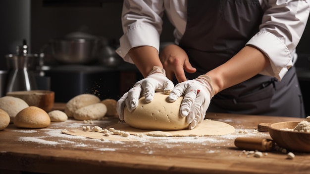 a person is making a dough on a wooden board