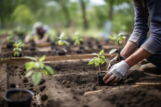 A person is planting a plant in the dirt generative AI