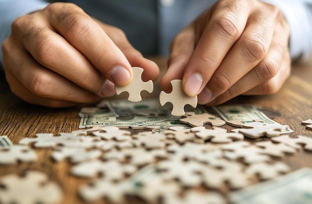 Photo a person is playing a puzzle with the hands on the puzzle pieces