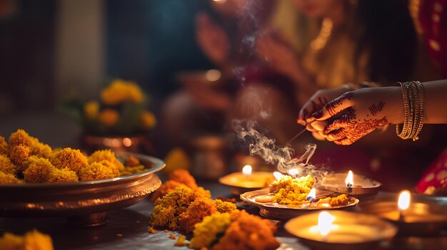 Photo a person is pouring food on a table with a candle in the middle