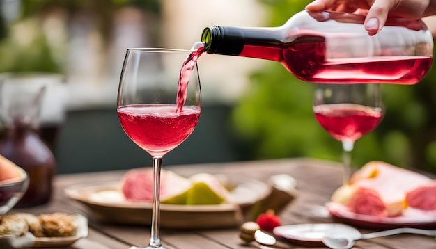 a person is pouring a glass of wine from a bottle