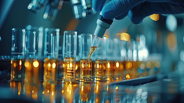 A person is pouring a liquid into a beaker