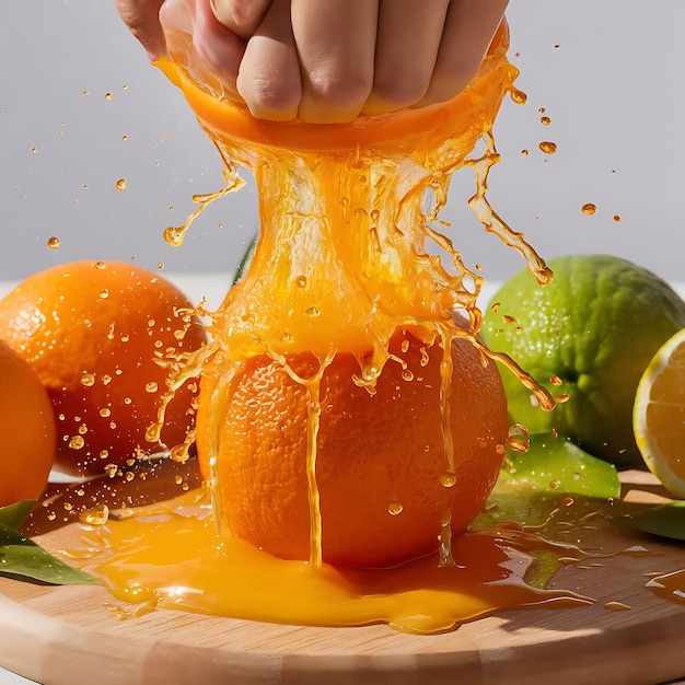 Photo a person is pouring orange juice into a jar