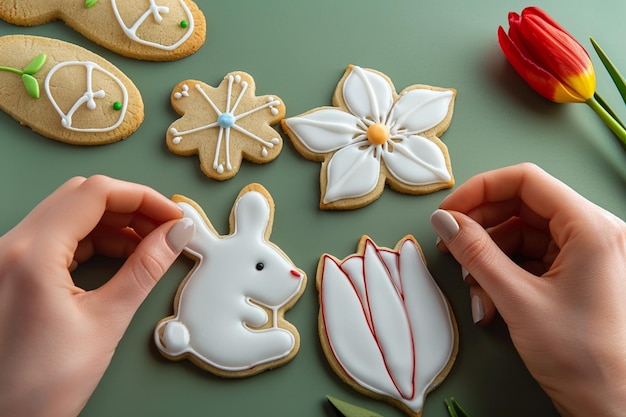 Photo a person is putting the finishing touches on a cookie