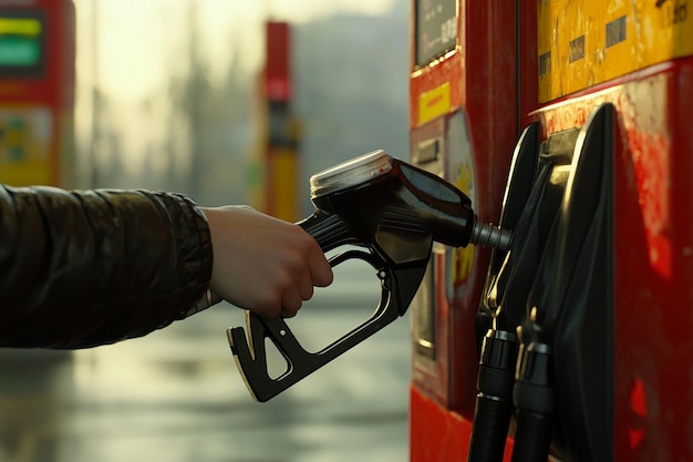 a person is putting gas into a gas pump