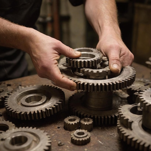 Photo person is putting the gears together on their gears