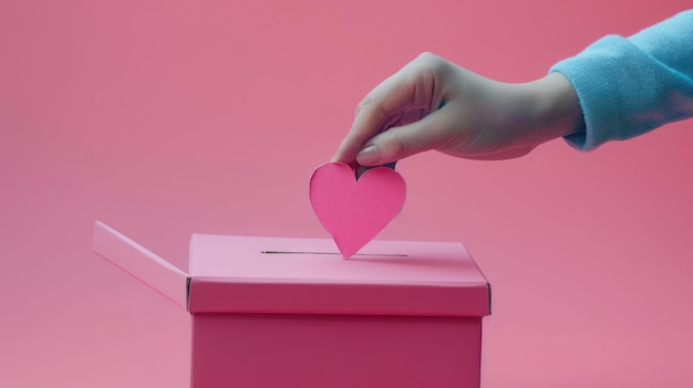 Photo a person is putting a heart on a pink box