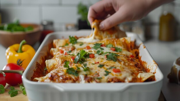 Photo a person is putting a pizza in a pan with a pan of tortillas on it