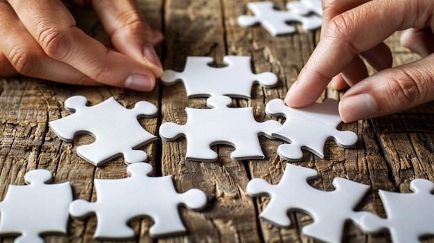 Photo a person is putting a puzzle on a piece of puzzle