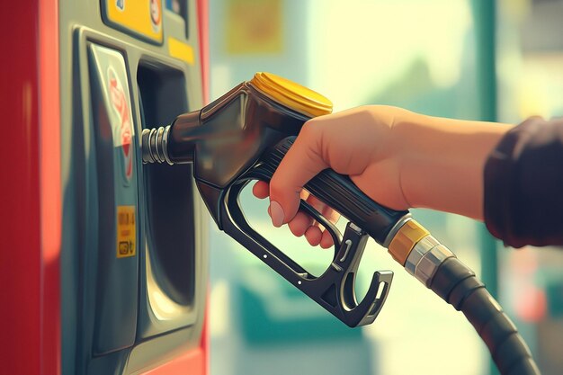 a person is putting their hand on a gas pump