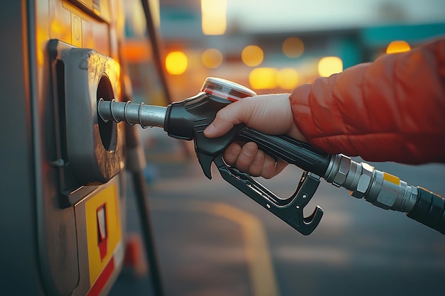 a person is putting their hand on a gas pump